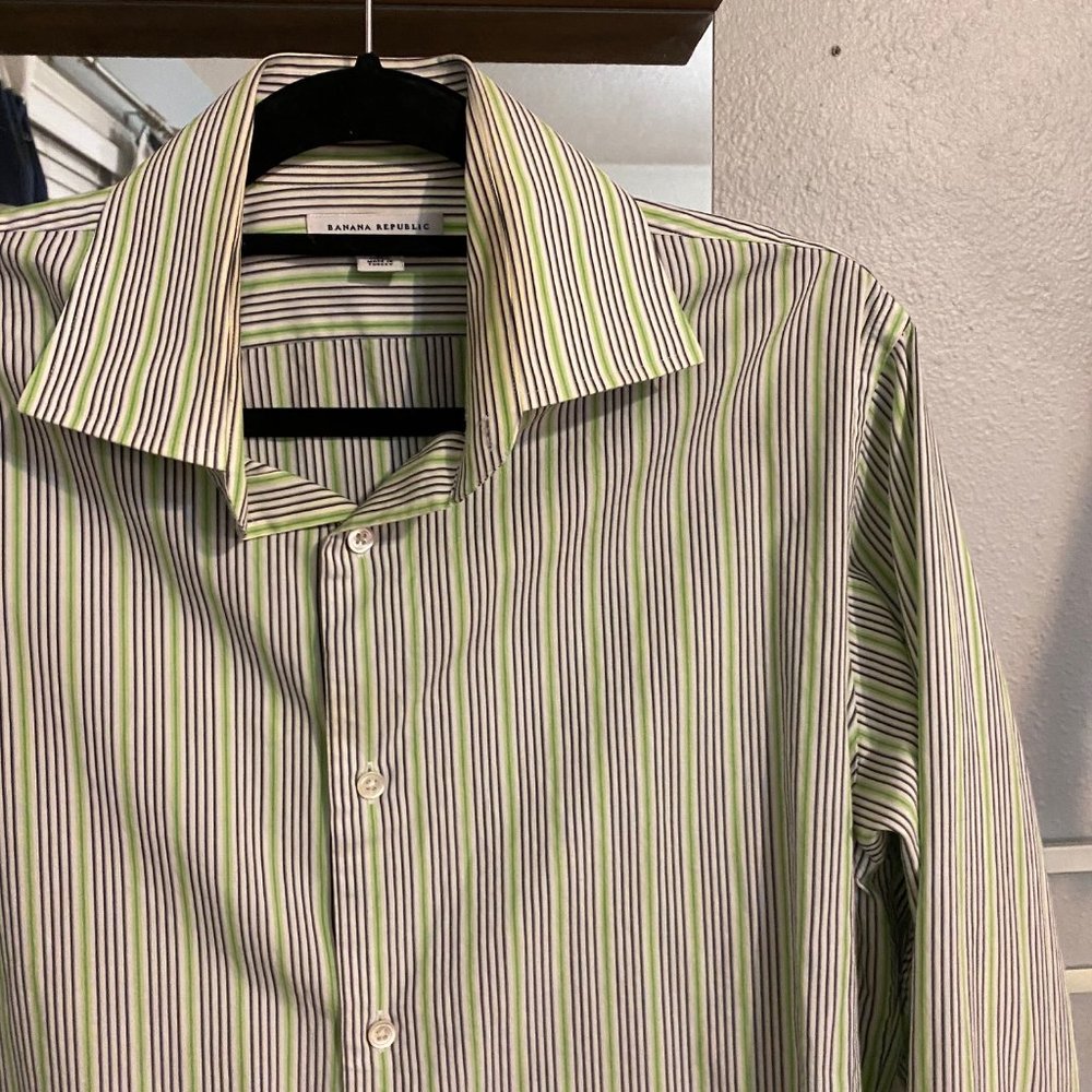 Banana Republic Striped Green Blue Dress Shirt L